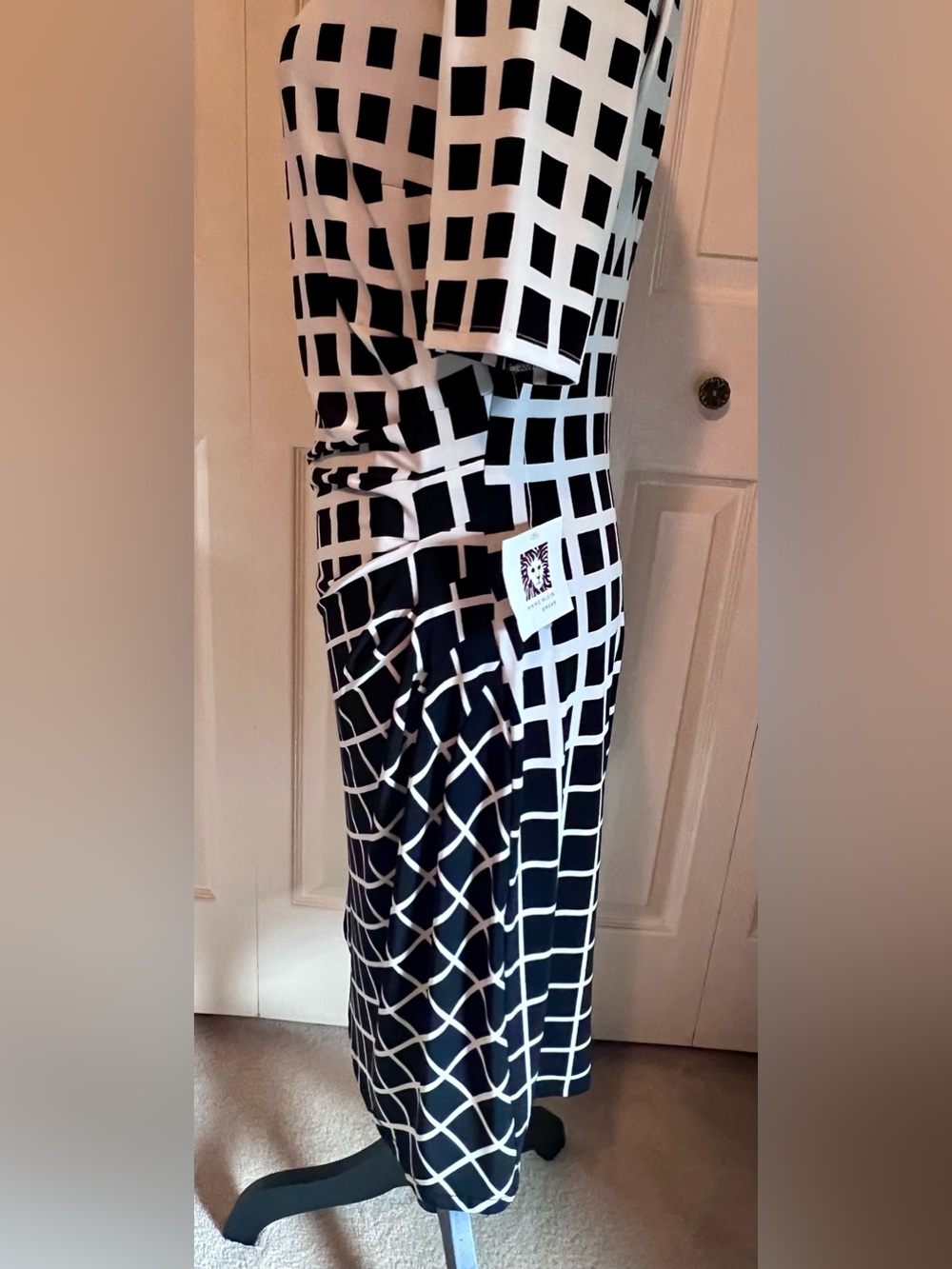 Anne Klein Black and White Lined Geometric 3/4 Sleeve Dress Women’s Size 10 - Picture 5 of 9